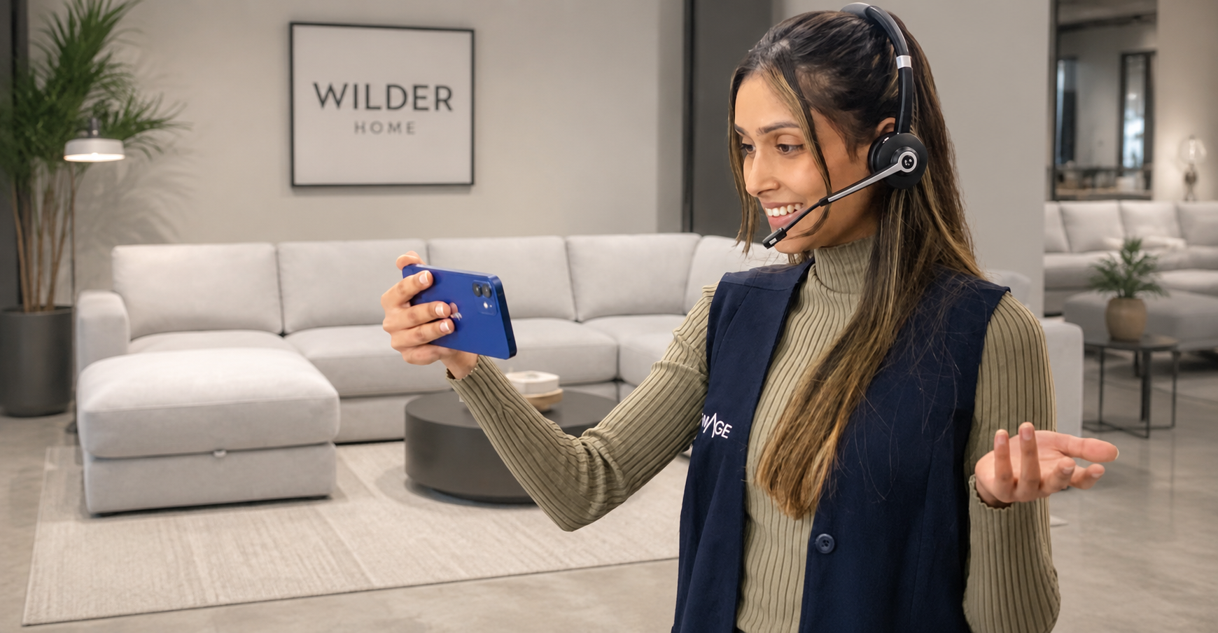 A Wilder stylist on a live video walk-through of a designed living room